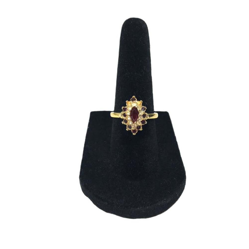 Vintage 18K GE Diamond and Ruby Cocktail Ring Sz 7